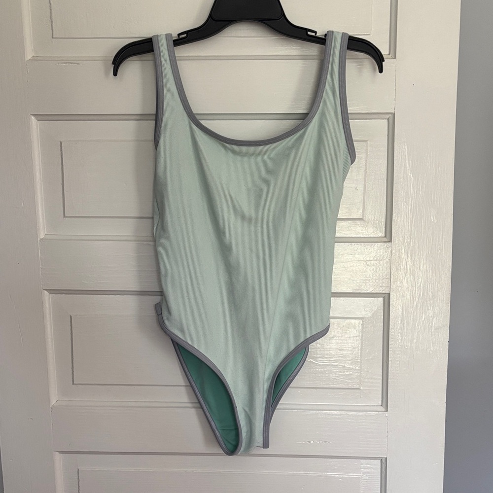 Lainsnow Mint Green One-Piece Swimsuit with Denim Trim